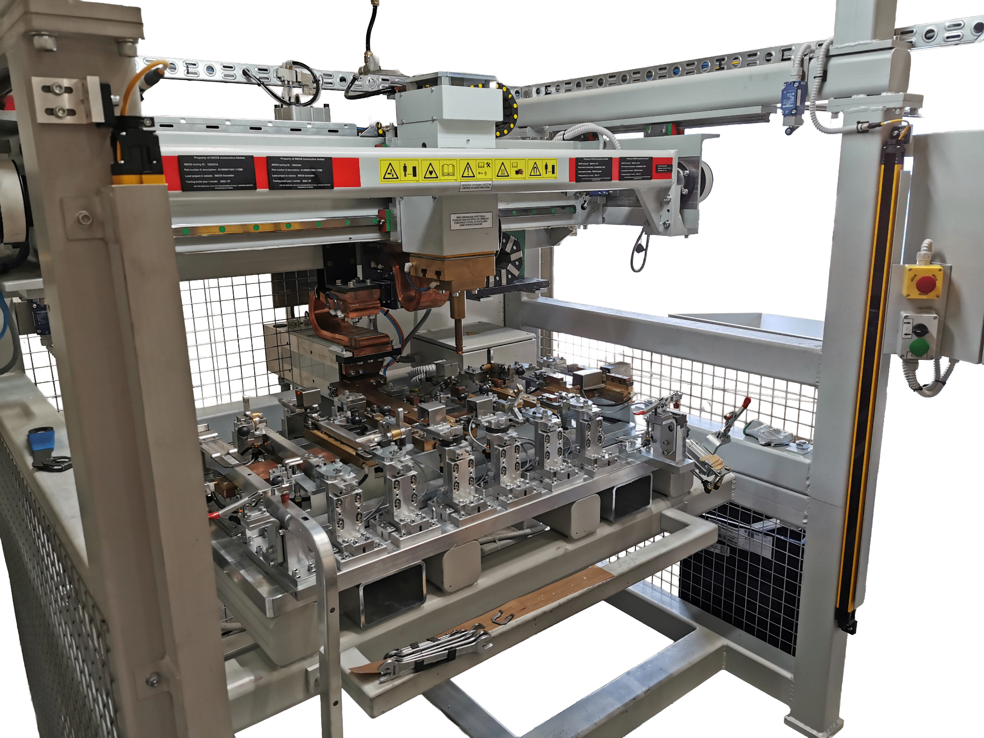 Aluminum frame welding machine — off-angle view