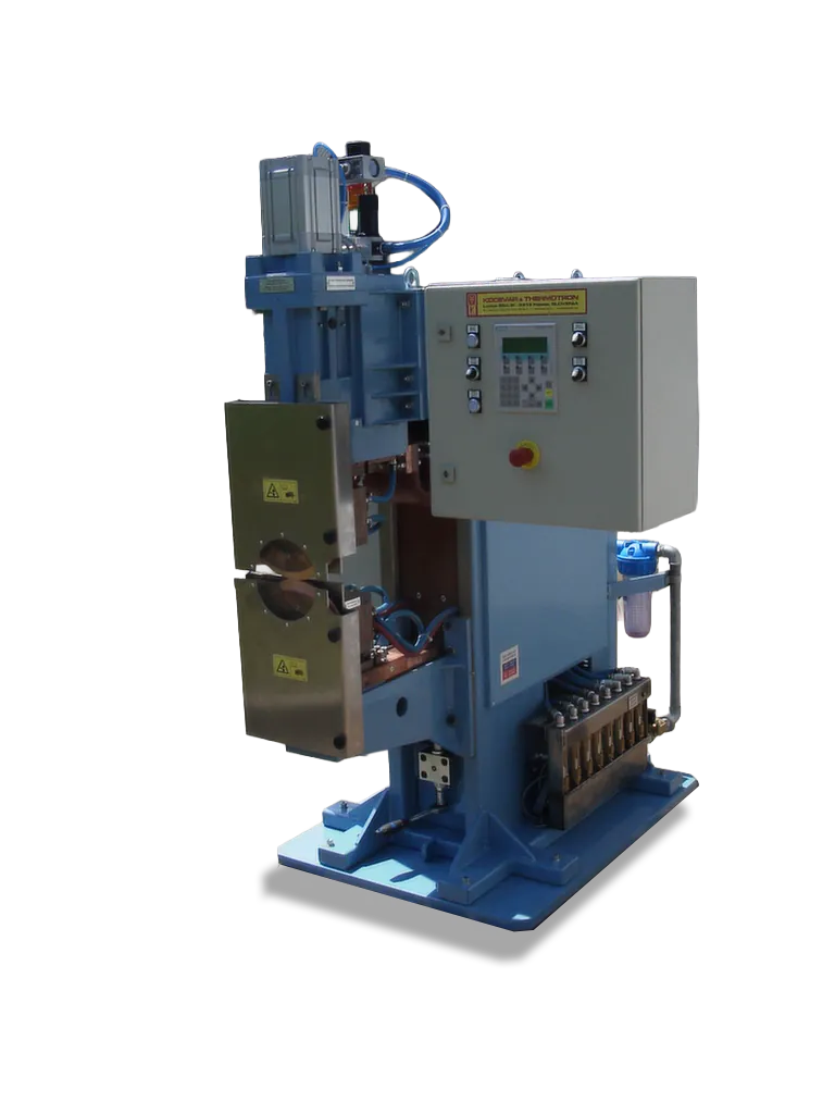 Door profile seam welding machine — side view with cooling-water distribution